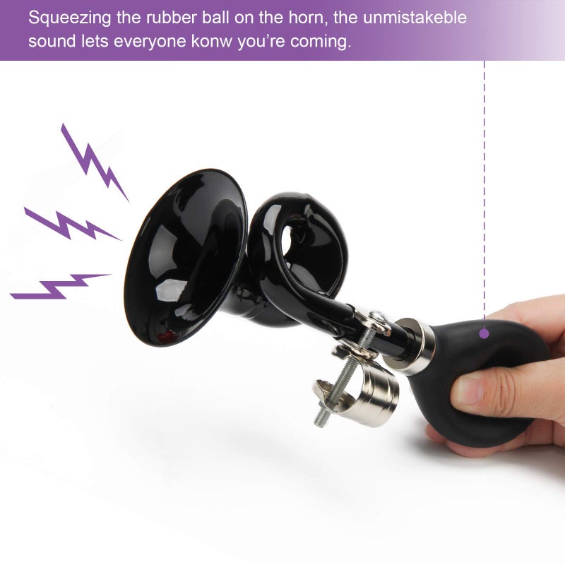 Coolrunner Bugle Horn, Retro Clown Horn, Kids Bike Horn, Coolrunner Classic Vintage Metal Twist Loudspeaker Siren Hooter Snail Air Horn for Vehicles Bicycles Golf Cart (Black) - Image 5